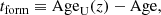 $$ \begin{aligned} t_{\rm form} \equiv {\mathrm{Age}}_{\rm U} (z) - {\mathrm{Age}}, \end{aligned} $$