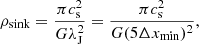 $$ \begin{aligned} \rho _{\rm sink}=\frac{\pi c_{\rm s}^2}{G \lambda _{\rm J}^2}=\frac{\pi c_{\rm s}^2}{G (5\Delta x_{\min })^2} , \end{aligned} $$