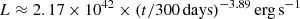 $ {L \approx 2.17 \times 10^{42} \times (t / 300\,\mathrm{days})^{-3.89}\,\rm erg\,s^{-1} } $