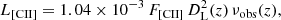 $$ \begin{aligned} {L_{\rm [CII]}} = 1.04 \times 10^{-3} \, {F_{\rm [CII]}} \, D_{\rm L}^2(z) \, \nu _{\rm obs}(z), \end{aligned} $$