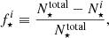 $$ \begin{aligned} f_{\star }^{i} \equiv \frac{N_{\star }^\mathrm{total} - N_{\star }^{i}}{N_{\star }^\mathrm{total}}, \end{aligned} $$