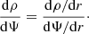 $$ \begin{aligned} \frac{\mathrm{d}\rho }{\mathrm{d}\Psi } = \frac{\mathrm{d}\rho /\mathrm{d}r}{\mathrm{d}\Psi /\mathrm{d}r}\cdot \end{aligned} $$