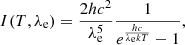$$ \begin{aligned} I(T,\lambda _{\rm e}) = \frac{2hc^{2}}{\lambda _{\rm e}^{5}} \frac{1}{e^{\frac{hc}{\lambda _{\rm e} kT}}-1}, \end{aligned} $$