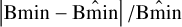 $\left| {{\rm{Bmin }} - {\rm{ B}}\widehat {\rm{m}}{\rm{in}}} \right|{\rm{ }}/{\rm{ B}}\widehat {\rm{m}}{\rm{in}}$