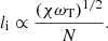 $$ \begin{aligned} l_{\rm i} \propto \dfrac{(\chi \omega _{\mathrm{T}})^{1/2}}{N}. \end{aligned} $$