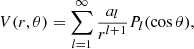 $$ \begin{aligned} V(r, \theta ) = \sum _{l = 1}^{\infty } \frac{a_l}{r^{l+1}} P_{l}(\cos \theta ), \end{aligned} $$