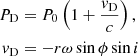 $$ \begin{aligned} \begin{aligned} P_{\rm D}&=P_{0}\left(1+\frac{v_{\rm D}}{c}\right),\\ v_{\rm D}&=-r\omega \sin \phi \sin i\\ \end{aligned} \end{aligned} $$