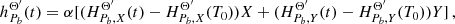 $$ \begin{aligned} h^{\Theta ^{\prime }}_{P_b}(t)&= \alpha [( H_{P_b,X}^{\Theta ^{\prime }}(t)- H_{P_b,X}^{\Theta ^{\prime }}(T_0))X+( H_{P_b,Y}^{\Theta ^{\prime }}(t)- H_{P_b,Y}^{\Theta ^{\prime }}(T_0)) Y]\,, \end{aligned} $$