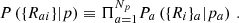 $$ \begin{aligned} P\left( \{R_{ai}\} | p \right) \equiv \Pi _{a=1}^{N_p} P_a\left( \{R_{i}\}_a | p_a \right) \,. \end{aligned} $$