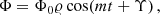 $$ \begin{aligned} \Phi =\Phi _0 \varrho \cos (m t+\Upsilon ) \,, \end{aligned} $$