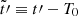 $ \tilde{t}\prime \equiv t\prime-T_0 $