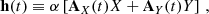 $$ \begin{aligned} \mathbf{h}(t)&\equiv \alpha \left[\mathbf{A}_X(t)X+\mathbf{A}_Y(t)Y\right]\,, \end{aligned} $$