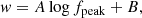 $$ \begin{aligned} { w} = A\log f_{\rm peak} + B, \end{aligned} $$