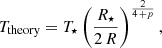 $$ \begin{aligned} T_{\rm theory} = T_\star \left( \frac{R_\star }{2\,R} \right)^\frac{2}{4\,+p} , \end{aligned} $$