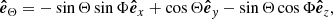 $$ \begin{aligned} \boldsymbol{\hat{e}}_{{\Theta }}&= -\sin \Theta \sin \Phi \boldsymbol{\hat{e}}_{x} + \cos \Theta \boldsymbol{\hat{e}}_{y} - \sin \Theta \cos \Phi \boldsymbol{\hat{e}}_{z}, \end{aligned} $$