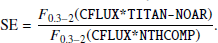 $$ \begin{aligned} \mathrm{SE} = \frac{F_{0.3-2}(\mathtt{CFLUX \mathtt * \mathtt {TITAN-NOAR} })}{F_{0.3-2}(\mathtt{CFLUX * {NTHCOMP} })}. \end{aligned} $$