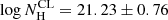 $ \log N^{\mathrm{CL}}_{\mathrm{H}} = 21.23 \pm 0.76 $