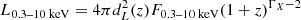 $$ \begin{aligned} L_{\text{0.3--10} \text{ keV}} = 4\pi d_{L}^{2}(z)F_{\text{0.3--10} \text{ keV}}(1+z)^{\Gamma _{X}-2} \end{aligned} $$