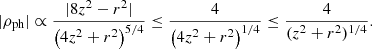 $$ \begin{aligned} |{\rho _{\rm ph}}| \propto \frac{|8z^2-r^2|}{\left(4z^2+r^2\right)^{5/4}} \le \frac{4}{\left(4z^2+r^2\right)^{1/4}} \le \frac{4}{(z^2+r^2)^{1/4}}. \end{aligned} $$