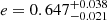$ e = 0.647^{+0.038}_{-0.021} $