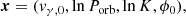 $$ \begin{aligned} \boldsymbol{x} = (v_{\gamma , 0}, \ln P_{\rm orb}, \ln K, \phi _0), \end{aligned} $$