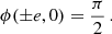 $$ \begin{aligned} \phi (\pm e, 0) = \frac{\pi }{2}\,. \end{aligned} $$