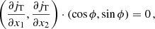 $$ \begin{aligned} \left(\frac{\partial j_{\text{T}}}{\partial x_1},\frac{\partial j_{\text{T}}}{\partial x_2}\right)\cdot \left(\cos {\phi },\sin {\phi }\right) = 0\,, \end{aligned} $$