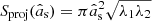 $ S_{\mathrm{proj}}(\hat{a}_{\mathrm{s}}) = \pi\hat{a}_{\mathrm{s}}^2\sqrt{\lambda_1\lambda_2} $