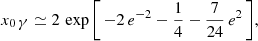 $$ \begin{aligned} x_{0\,\displaystyle {\gamma }}\simeq 2\,\exp {\left[\,-2\,e^{-2}-\frac{1}{4}-\frac{7}{24}\,e^2\,\right]}, \end{aligned} $$