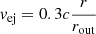 $$ \begin{aligned} v_{\mathrm{ej} } = 0.3 c \dfrac{r}{r_{\mathrm{out} }} \end{aligned} $$