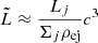 $$ \begin{aligned} \tilde{L} \approx \dfrac{L_j}{\Sigma _j \rho _{\mathrm{ej} }} c^3 \end{aligned} $$
