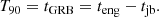 $$ \begin{aligned} T_{90} = t_{\mathrm{GRB} } = t_{\mathrm{eng} } - t_{\mathrm{jb} }. \end{aligned} $$