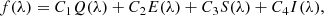 $$ \begin{aligned} f(\lambda ) = C_{1}Q(\lambda ) + C_{2}E(\lambda ) + C_{3}S(\lambda ) + C_{4}I(\lambda ), \end{aligned} $$