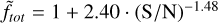 ${\tilde f_{tot}} = 1 + 2.40 \cdot {({\rm{S}}/{\rm{N}})^{ - 1.48}}$
