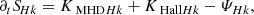 $$ \begin{aligned} \partial _{t}{S\!}_{Hk}=K_{\text{ MHD}Hk}+K_{\text{ Hall}Hk}-\varPsi _{Hk} ,\end{aligned} $$