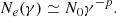 $$ \begin{aligned} N_e(\gamma ) \simeq N_0 \gamma ^{-p}. \end{aligned} $$