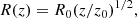 $$ \begin{aligned} R(z) = R_0 (z/z_0)^{1/2}, \end{aligned} $$