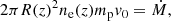 $$ \begin{aligned} 2 \pi R(z)^2 n_{\rm e}(z) m_{\rm p} v_0 = \dot{M}, \end{aligned} $$