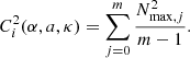 $$ \begin{aligned} C_i^2(\alpha ,a,\kappa ) = \sum \limits _{j = 0}^{m} \frac{N_{\mathrm{max}, j}^2}{m-1}. \end{aligned} $$