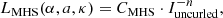 $$ \begin{aligned} L_{\rm MHS}(\alpha ,a,\kappa ) = C_{\rm MHS} \cdot I_{\rm uncurled}^{-n}, \end{aligned} $$