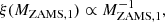 $$ \begin{aligned} \xi (M_{\mathrm{ZAMS,1} }) \propto M_{\mathrm{ZAMS,1} }^{-1}, \end{aligned} $$
