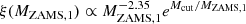 $$ \begin{aligned} \xi (M_{\mathrm{ZAMS,1} }) \propto M_{\mathrm{ZAMS,1} }^{-2.35}e^{M_{\rm cut}/M_{\rm ZAMS,1}} \end{aligned} $$