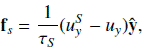 $$ \begin{aligned} \mathbf f _s = \frac{1}{\tau _S} (u_{ y}^S - u_{ y}) \mathbf {\hat{y}} , \end{aligned} $$