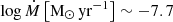 $ \log\dot{M}\left[\mathrm{M_\odot\,yr^{-1}}\right]\sim{-}7.7 $