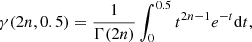 $$ \begin{aligned} \gamma (2n, 0.5) = \frac{1}{\Gamma (2n)}\int _{0}^{0.5} t^{2n-1} e^{-t} \mathrm{d}t, \end{aligned} $$