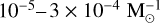 ${\rm{1}}{{\rm{0}}^{{\rm{ - 5}}}}\, - \,3 \times {10^{ - 4}}{\rm{M}}_ \odot ^{ - 1}$