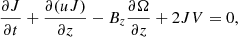 $$ \begin{aligned} \frac{\partial J}{\partial t} + \frac{\partial (u J)}{\partial z} - B_{z} \frac{\partial \Omega }{\partial z} + 2JV = 0, \end{aligned} $$