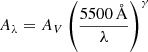 $$ \begin{aligned} {A_{\lambda }} = {A_{V}} \left(\frac{5500\,\AA }{\lambda }\right)^\gamma \end{aligned} $$