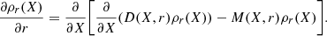 $$ \begin{aligned} \frac{\partial \rho _r(X)}{\partial r} = \frac{\partial }{\partial X}\biggl [\frac{\partial }{\partial X}(D(X,r)\rho _r(X)) - M(X,r)\rho _r(X)\biggr ]. \end{aligned} $$