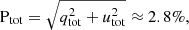 $$ \begin{aligned} \mathrm{P}_{\rm tot} = \sqrt{q_{\rm tot}^2 + u_{\rm tot}^2} \approx 2.8\% ,\end{aligned} $$
